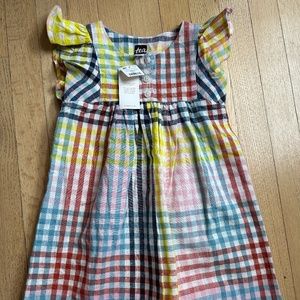 Tea Collection Buttoned Empire Woven Dress, Paloma Plaid NWT